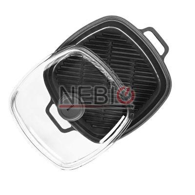 Tigaie grill Risoli 00091Q/26TP0, Linie Explora, Aluminiu tunat, 26 x 26 cm, Negru