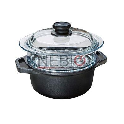 Cratita de gatit cu aburi Risoli 0097VP/20TP0, Linie Explora, Aluminiu turnat, 20 cm, Capac, Negru