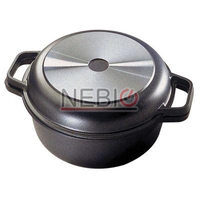 Oala Risoli 000100/24TP0, Linie Optima Standard, Interior Platinum Plus Chemours, Aluminiu turnat, 24 cm, Capac, Negru