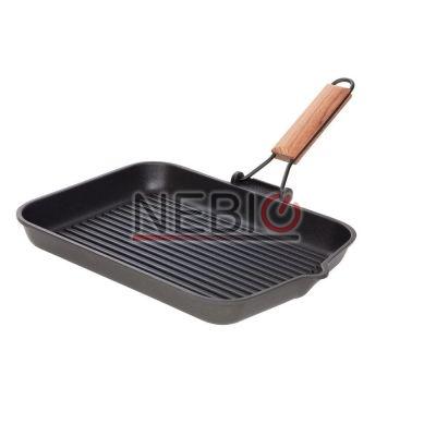 Tigaie grill Risoli 000090/36T00, Linie Wood Touch, Aluminiu turnat, 36 x 26 cm, Negru