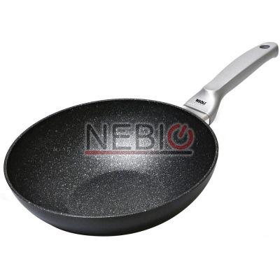 Tigaie wok Risoli 0180GRIN/28H, Linie Granit Premiun Induction, Aluminiu tunat, 28 cm, Negru