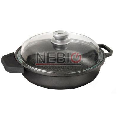 Cratita Risoli 0199GRIN/28H, Linie Granit Premiun Induction, Aluminiu tunat, 28 cm, Capac, Negru