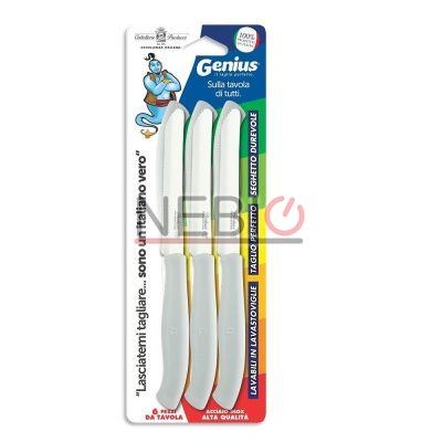 Set cutite masa Coltellerie Paolucci 4803B, Linie Genius, 6 bucati, 11 cm, Lame zimtate inox, Manere plastic, Alb