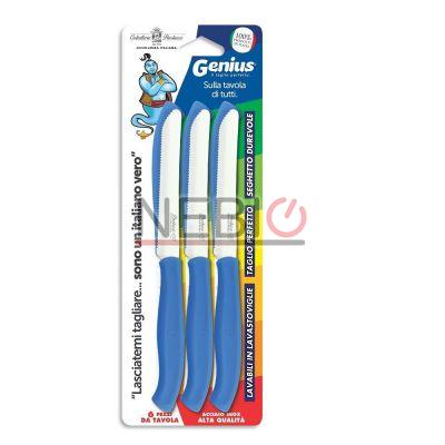 Set cutite masa Coltellerie Paolucci 4803BL, Linie Genius, 6 bucati, 11 cm, Lame zimtate inox, Manere plastic, Albastru