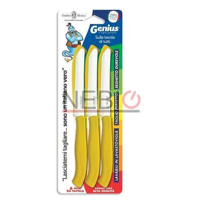 Set cutite masa Coltellerie Paolucci 4803G, Linie Genius, 6 bucati, 11 cm, Lame zimtate inox, Manere plastic, Galben