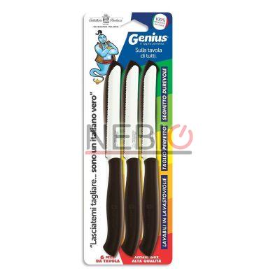 Set cutite masa Coltellerie Paolucci 4803M, Linie Genius, 6 bucati, 11 cm, Lame zimtate inox, Manere plastic, Maro