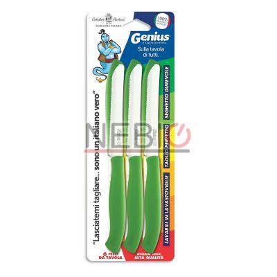 Set cutite masa Coltellerie Paolucci 4803V, Linie Genius, 6 bucati, 11 cm, Lame zimtate inox, Manere plastic, Verde