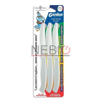 Set cutite friptura Coltellerie Paolucci 4804B, Linie Genius, 6 bucati, 11 cm, Lame zimtate inox, Manere plastic, Alb