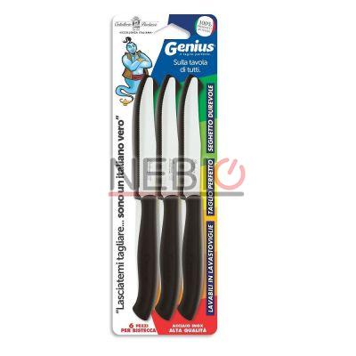 Set cutite friptura Coltellerie Paolucci 4804M, Linie Genius, 6 bucati, 11 cm, Lame zimtate inox, Manere plastic, Maro