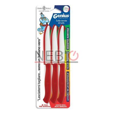 Set cutite friptura Coltellerie Paolucci 4804R, Linie Genius, 6 bucati, 11 cm, Lame zimtate inox, Manere plastic, Rosu