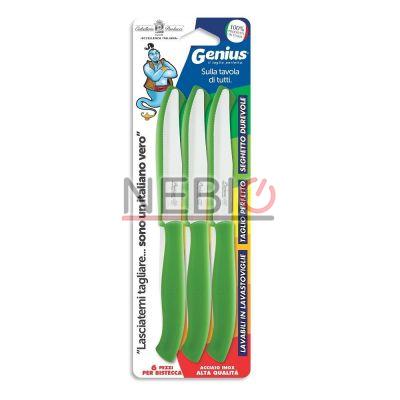 Set cutite friptura Coltellerie Paolucci 4804V, Linie Genius, 6 bucati, 11 cm, Lame zimtate inox, Manere plastic, Verde