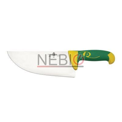 Cutit profesional de taiat carne Coltellerie Paolucci 4503-22, Linie Imperiale, 22 cm, Lama curbata inox, Maner dublu din polipropilena si cauciuc, Verde/Galben