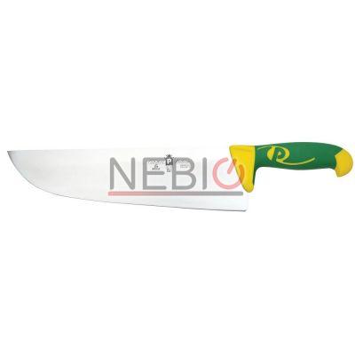 Cutit profesional de taiat carne Coltellerie Paolucci 4540-33, Linie Imperiale, 33 cm, Lama curbata inox, Maner dublu din polipropilena si cauciuc, Verde/Galben