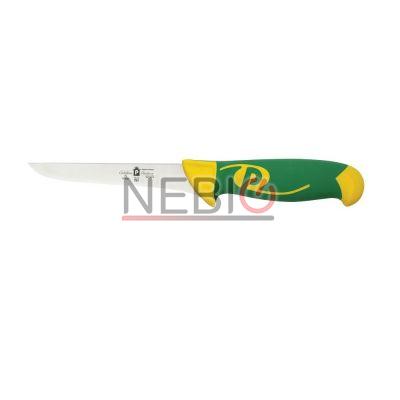 Cutit profesional pentru dezosat Coltellerie Paolucci 4554-14, Linie Imperiale, 14 cm, Lama curbata inox, Maner dublu din polipropilena si cauciuc, Verde/Galben