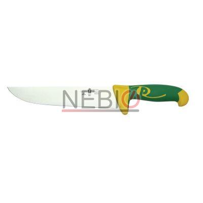 Cutit profesional model francez Coltellerie Paolucci 4555-20, Linie Imperiale, 20 cm, Lama curbata inox, Maner dublu din polipropilena si cauciuc, Verde/Galben