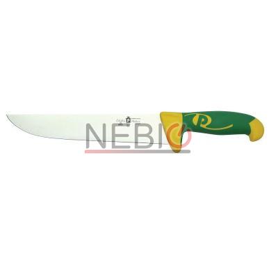 Cutit profesional model francez Coltellerie Paolucci 4555-22, Linie Imperiale, 22 cm, Lama curbata inox, Maner dublu din polipropilena si cauciuc, Verde/Galben
