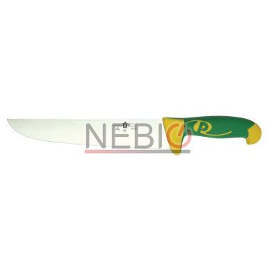Cutit profesional model francez Coltellerie Paolucci 4555-26, Linie Imperiale, 26 cm, Lama curbata inox, Maner dublu din polipropilena si cauciuc, Verde/Galben
