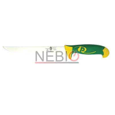 Cutit profesional pentru dezosat Coltellerie Paolucci 4557-20, Linie Imperiale, 20 cm, Lama curbata inox, Maner dublu din polipropilena si cauciuc, Verde/Galben