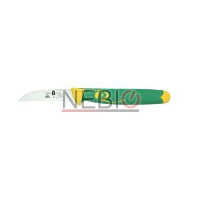 Cutit profesional pentru decojit Coltellerie Paolucci 4628-7, Linie Imperiale, 7 cm, Lama curbata inox, Maner dublu din polipropilena si cauciuc, Verde/Galben