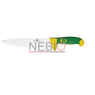 Cutit profesional universal Coltellerie Paolucci 4632-24, Linie Imperiale, 24 cm, Lama zimtata inox, Maner dublu din polipropilena si cauciuc, Verde/Galben