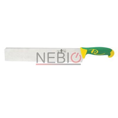 Cutit profesional pentru mezeluri Coltellerie Paolucci 4635-30, Linie Imperiale, 30 cm, Lama dreapta inox, Maner dublu din polipropilena si cauciuc, Verde/Galben