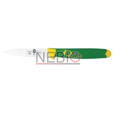Cutit profesional pentru decojit Coltellerie Paolucci 4687-9, Linie Imperiale, 9 cm, Lama zimtata inox, Maner dublu din polipropilena si cauciuc, Verde/Galben
