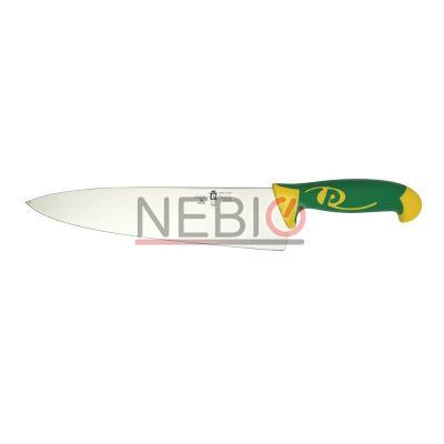 Cutitul bucatarului profesional Coltellerie Paolucci 4713-26, Linie Imperiale, 26cm, Lama dreapta inox, Maner dublu din polipropilena si cauciuc, Verde/Galben