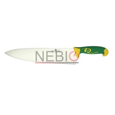 Cutitul bucatarului profesional Coltellerie Paolucci 4713-30, Linie Imperiale, 30cm, Lama dreapta inox, Maner dublu din polipropilena si cauciuc, Verde/Galben