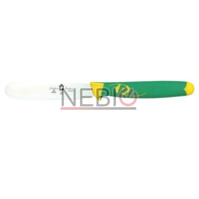Cutit profesional pentru gustari Coltellerie Paolucci 4784-11, Linie Imperiale, 11 cm, Lama curbata inox, Maner dublu din polipropilena si cauciuc, Verde/Galben