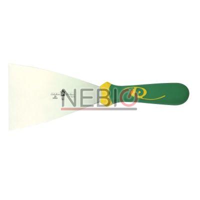 Spatula profesionala pentru pizza Coltellerie Paolucci 4525-12, Linie Imperiale, 12 cm, Lama dreapta inox, Maner dublu din polipropilena si cauciuc, Verde/Galben