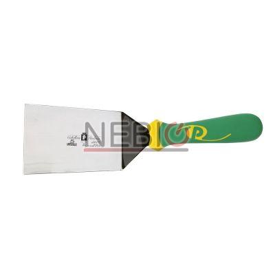 Spatula profesionala pentru lasagna Coltellerie Paolucci 4716-14, Linie Imperiale, 14 cm, Lama curbata inox, Maner dublu din polipropilena si cauciuc, Verde/Galben