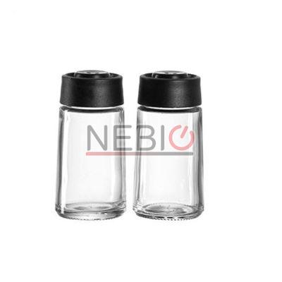 Set 2 recipiente condimente Montana 057277, Model Kitchen, Inaltime 10 cm, Diametru 4 cm, Transparent